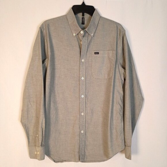 RVCA Mens Slim Fit Long Sleeve Oxford Shirt Gray Cotton Button Down Size L - Picture 2 of 10